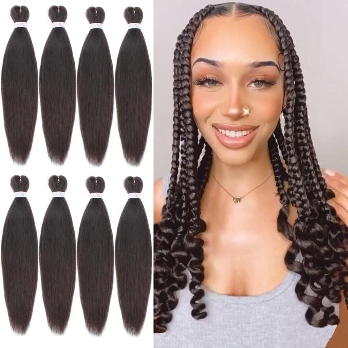 Allecta - Natuurlijke Pre Stretched Donkerbruine Kanekalon Vlechthaar voor Crochet Braids Extensions