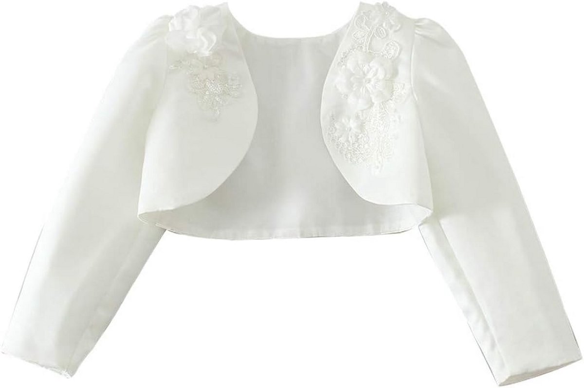 Elegante Bolero voor Meisjes - Witte Bruiloftscardigan met Bloemaccenten