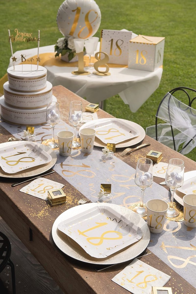 Tafelloper wit-goud 70 jaar 30 cm x 5 m - Decoratieve stof voor tafeldecoratie