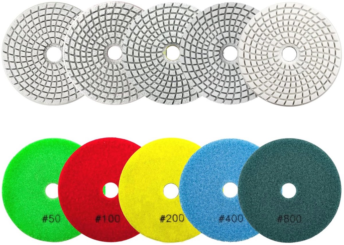 Diamant Polijsten Pads Set - 10 stuks 100 mm Grits voor Graniet, Marmer en Natuursteen
