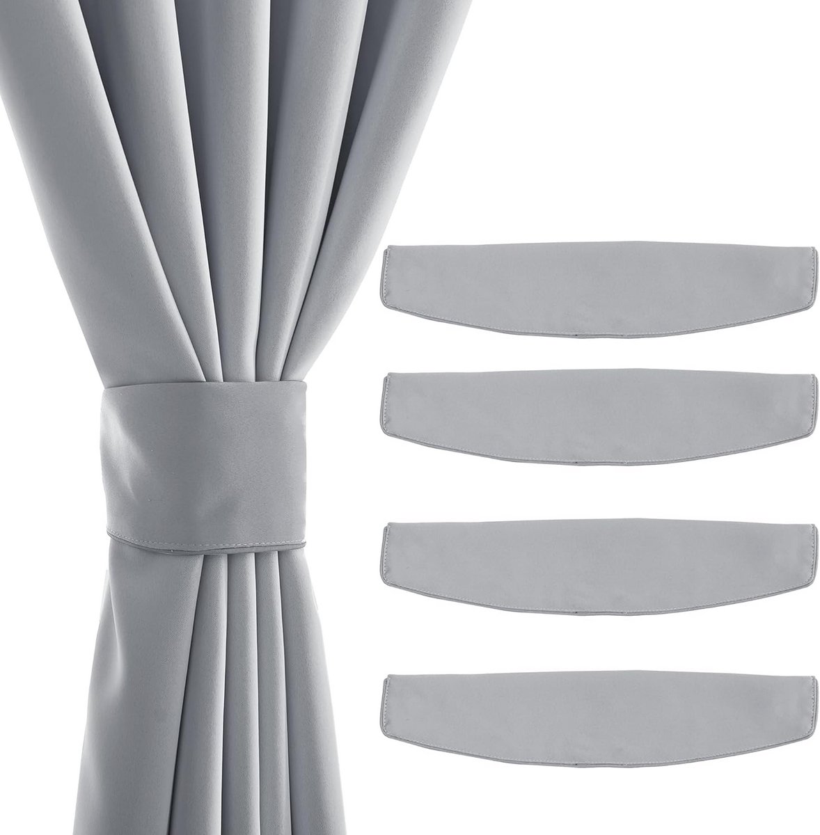 Moderne magnetische vouwhouders en embrace voor gordijnen - 4 stuks, lichtgrijs, 47 x 10 cm