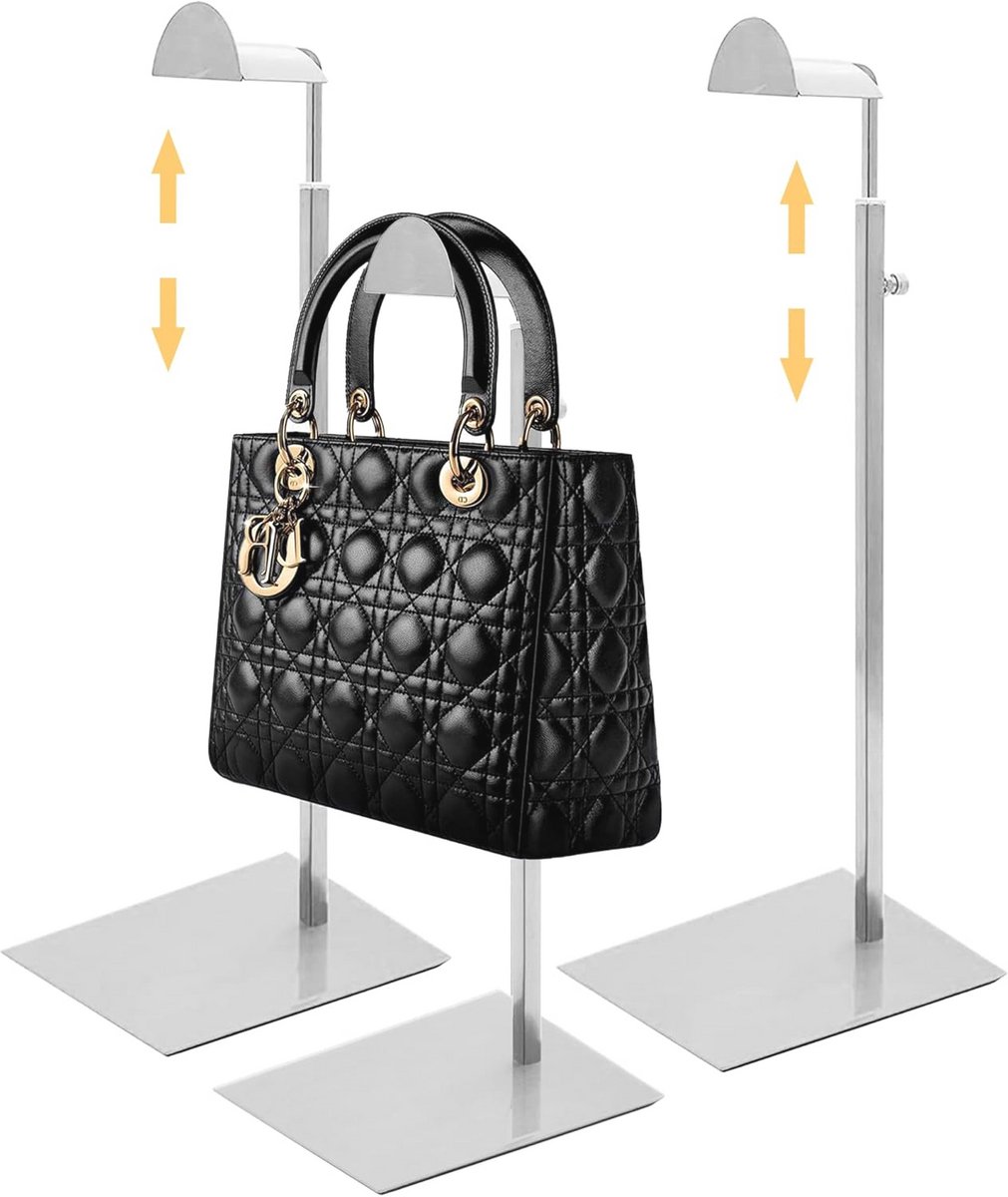 3 Pack Handtas Rack Roestvrij Staal met Verstelbare Hoogte - Portemonnee Display Stand