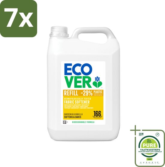 7 x Ecover - Wasverzachter - Gardenia & Vanille - 5 liter - 166 wasbeurten - Grootverpakking - Wasverzachter - Ecover - Gardenia - Vanille - Biologisch Afbreekbaar