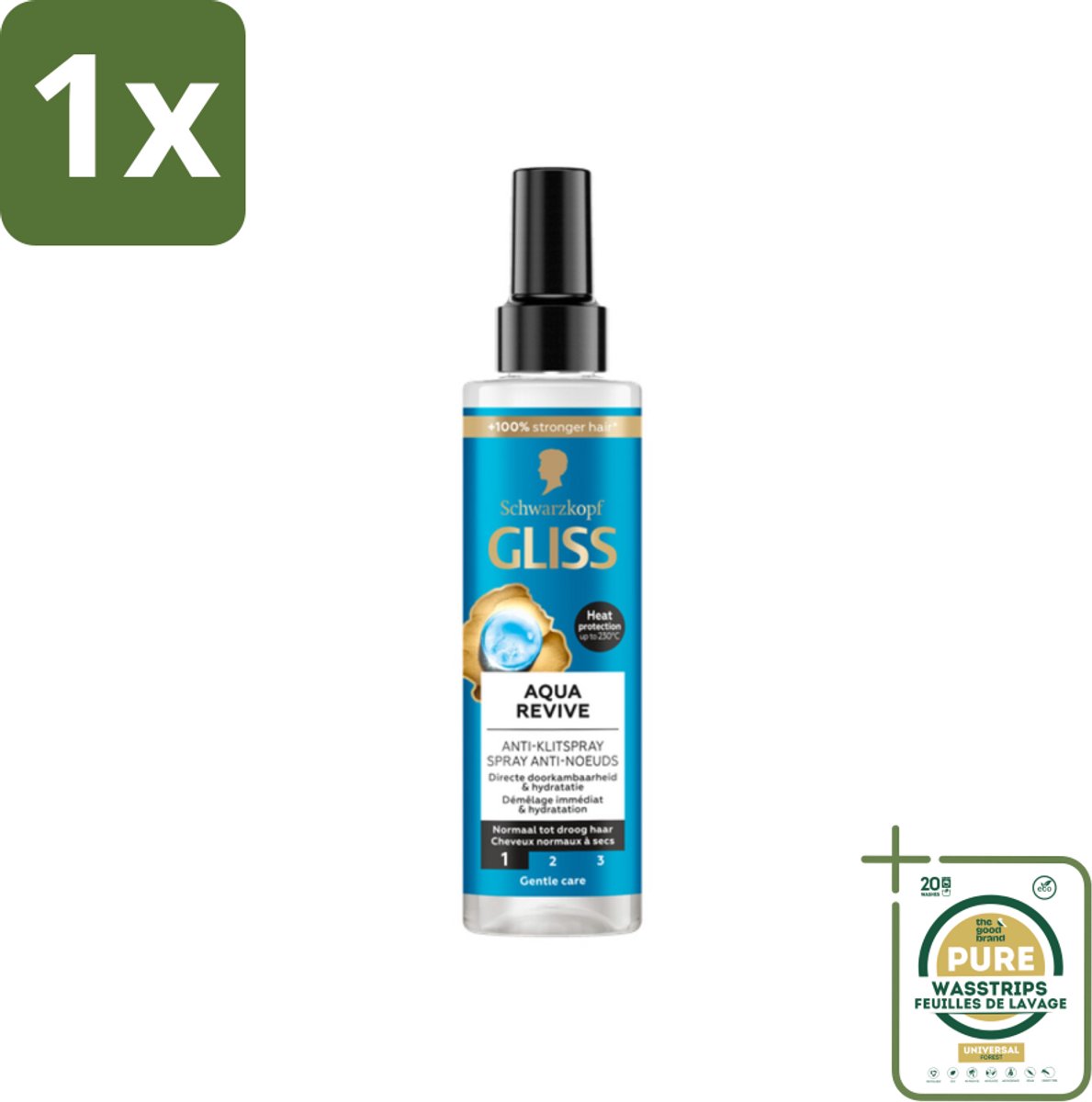 1 x Gliss - Anti-Klit Spray Aqua Revive - Voor Hydraterend en Makkelijk Doorkambaar Haar - 200 ml- Anti Klit Spray - Droog Haar - Hydraterende Spray - Haar Hydratatie - Doorkambaar Haar