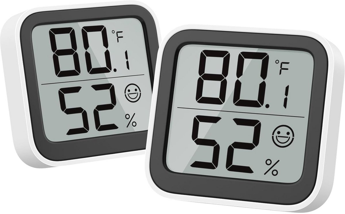 Hygrometer en Thermometer - Mini Luchtvochtigheidsmeter met Comfortweergave, Binnengebruik, Schakelaar °C/°F