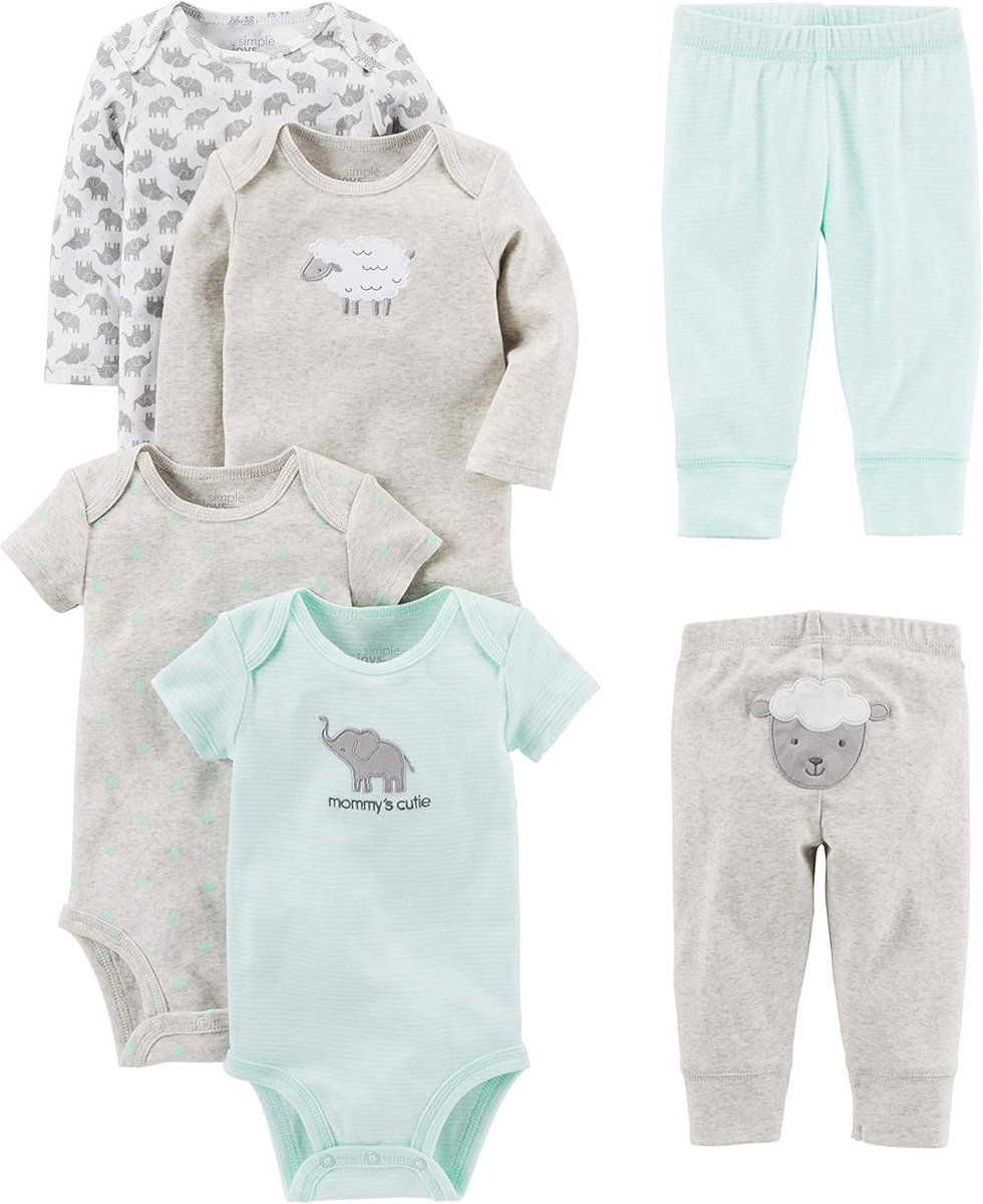 6-delige Babykleding Set: Rompertjes en Broekjes voor Jongens en Meisjes