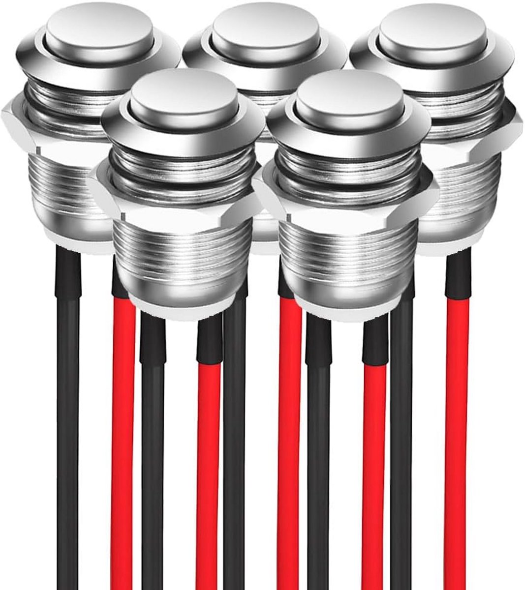 12mm Drukknopschakelaar Waterdicht 2A voor 12V/24V/125V/250V AC - 5 Stuks