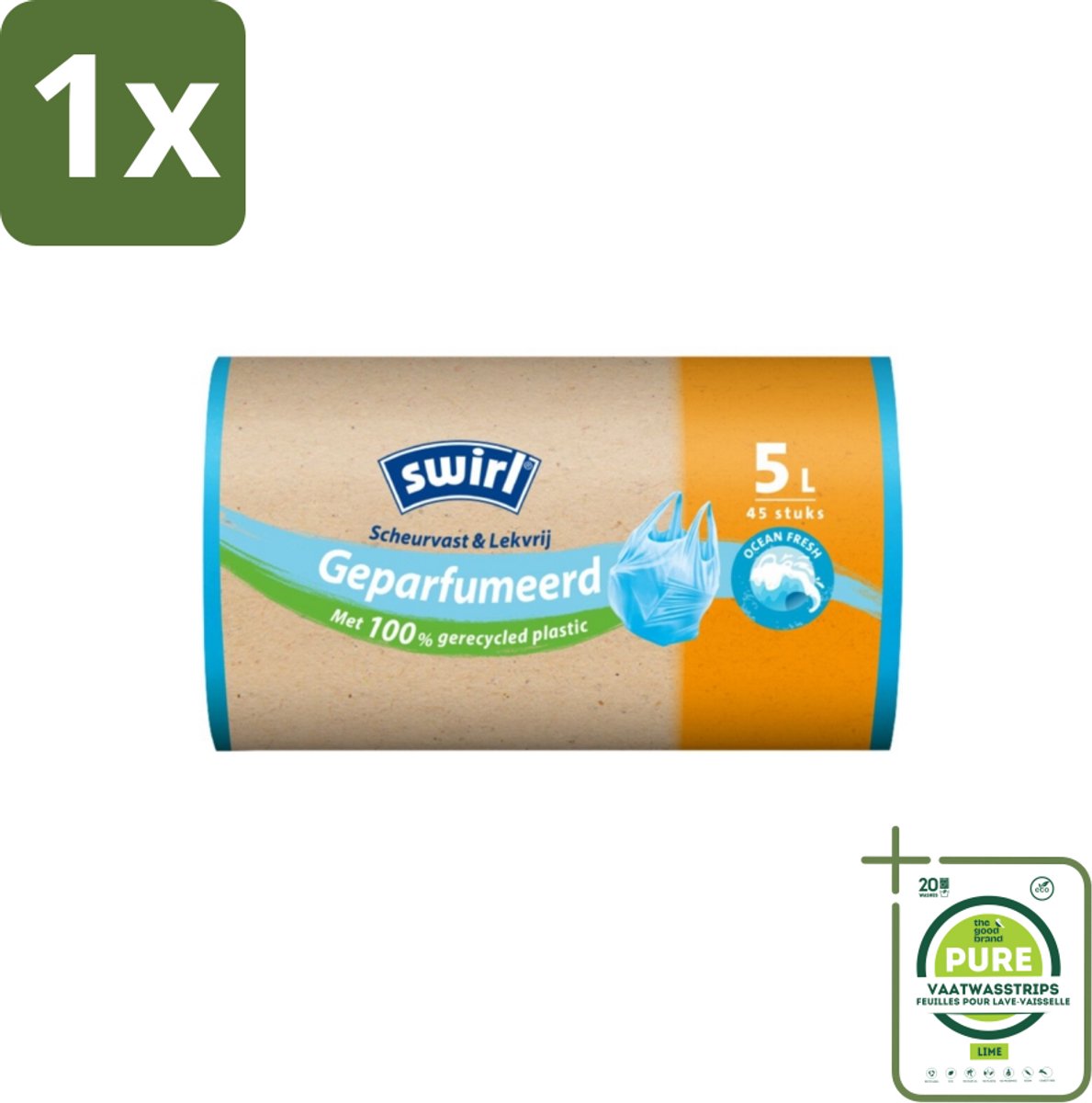 1 x Swirl – Pedaalemmerzakken – Geparfumeerd Ocean Fresh – 5 L – 45 zakken - Pedaalemmerzak - Zeelucht - Geparfumeerde Emmer - Emmerzak - Gerecycled Plastic