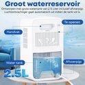 Witte luchtonvochtiger met verwijderbaar waterreservoir van 2.5L en handvat, in een woonkamer.