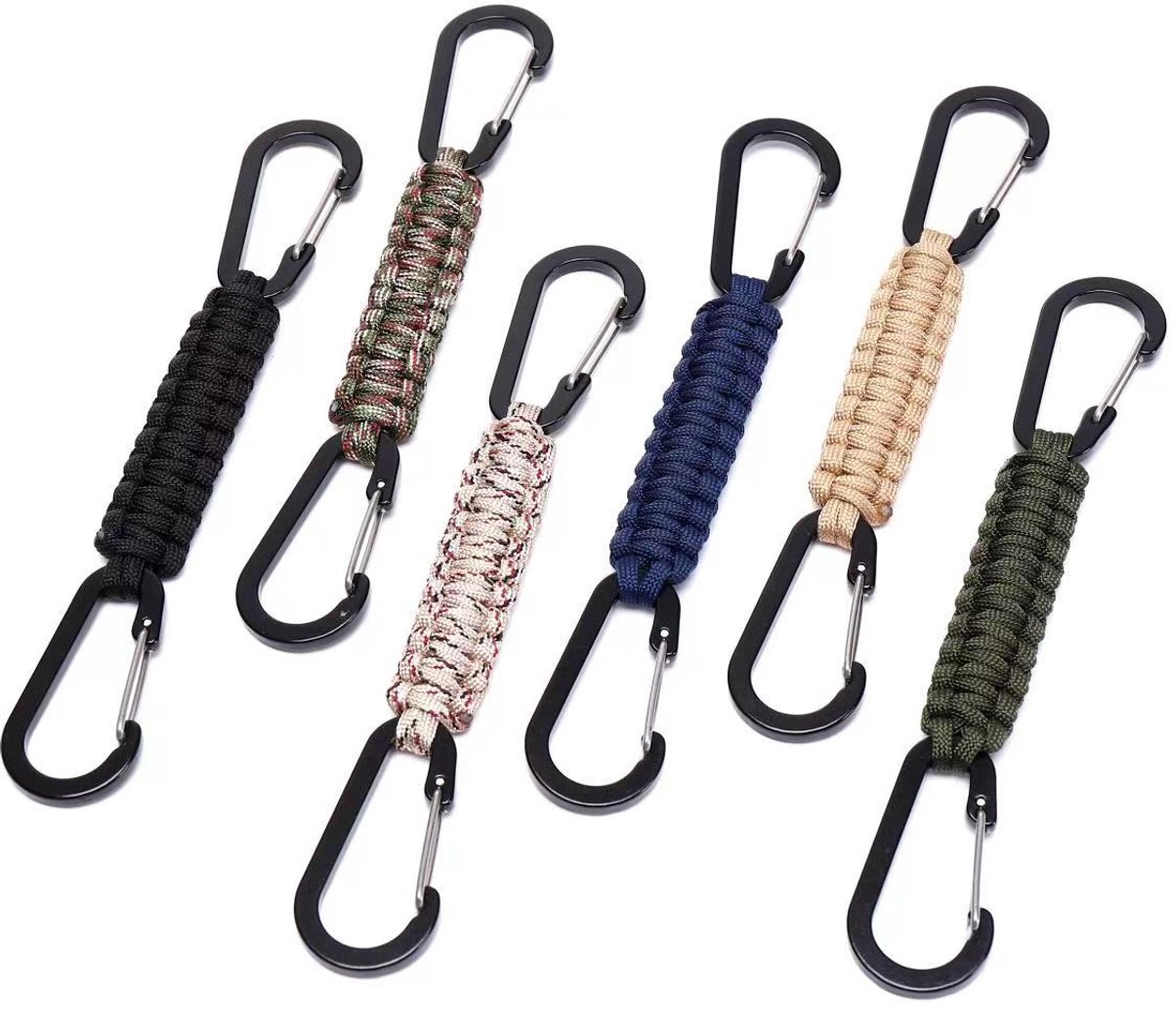 Sleutelhanger, karabijnhaak, ringkoord, kinderwagenhaak geschikt voor waterflessen, sleutels, rugzakken, voor mannen en vrouwen, 6-delige set
