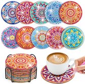 YYchan Diamond Painting Onderzetters Set van 10 - Met Houder - Bohemian Stijl - Handgemaakt Kunstwerk voor Elke Glazen Drank - Hittebestendig & Geschikt voor Binnen en Buiten - Uniek Cadeau Idee