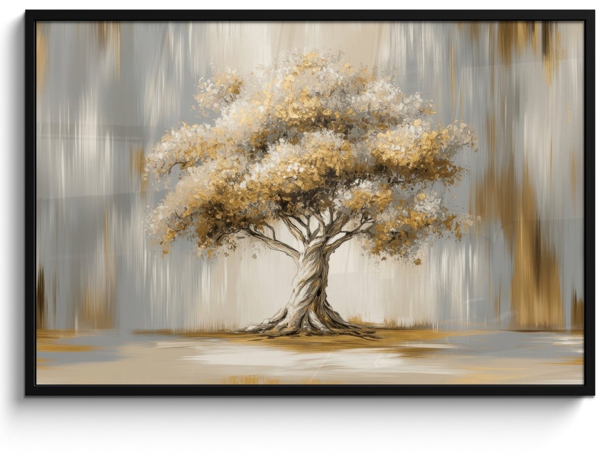 FrameYourWall Poster in lijst - Fotolijst 120x80 cm - Posters - Boom - Bladeren - Abstract - Wit - Posterlijst zwart - Decoratie - Wanddecoratie woonkamer - Muurdecoratie slaapkamer