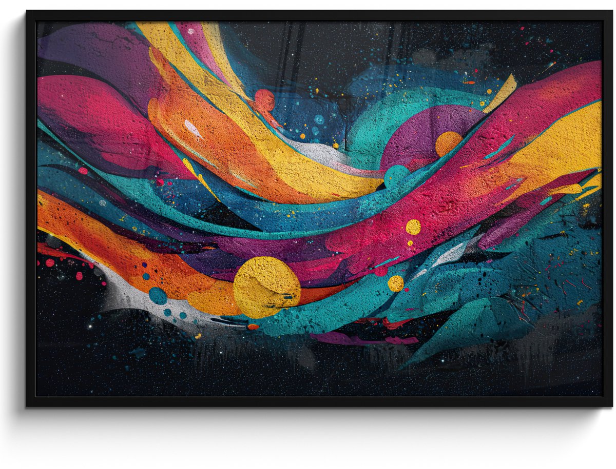 FrameYourWall Poster in lijst - Fotolijst 120x80 cm - Posters - Banen - Golven - Kleurrijk - Abstract - Posterlijst zwart - Decoratie - Wanddecoratie woonkamer - Muurdecoratie slaapkamer