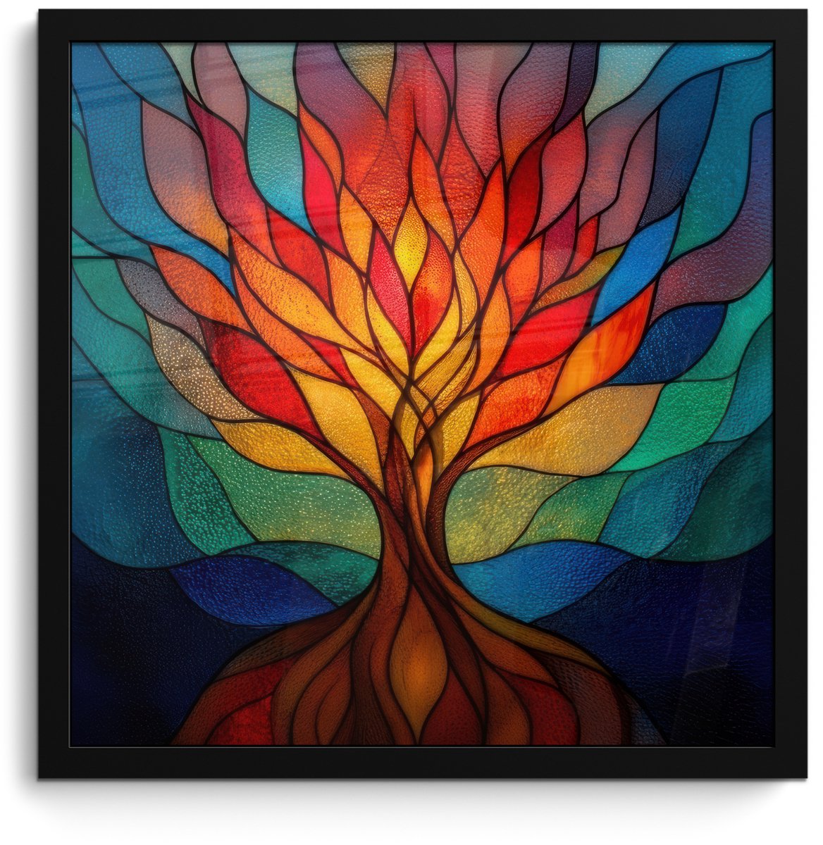 FrameYourWall Poster in lijst - Fotolijst 40x40 cm - Posters - Sierglas - Boom - Rood - Vlakken - Posterlijst zwart - Decoratie - Wanddecoratie woonkamer - Muurdecoratie slaapkamer