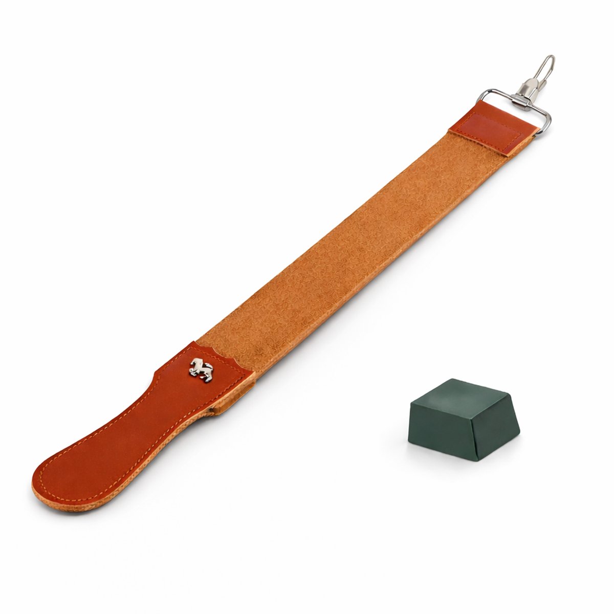 S&D | Scheerriem + Compound - 50.2 x 5.2 CM - clip - Rund leder - Lederen strop - Slijpen van scheermes