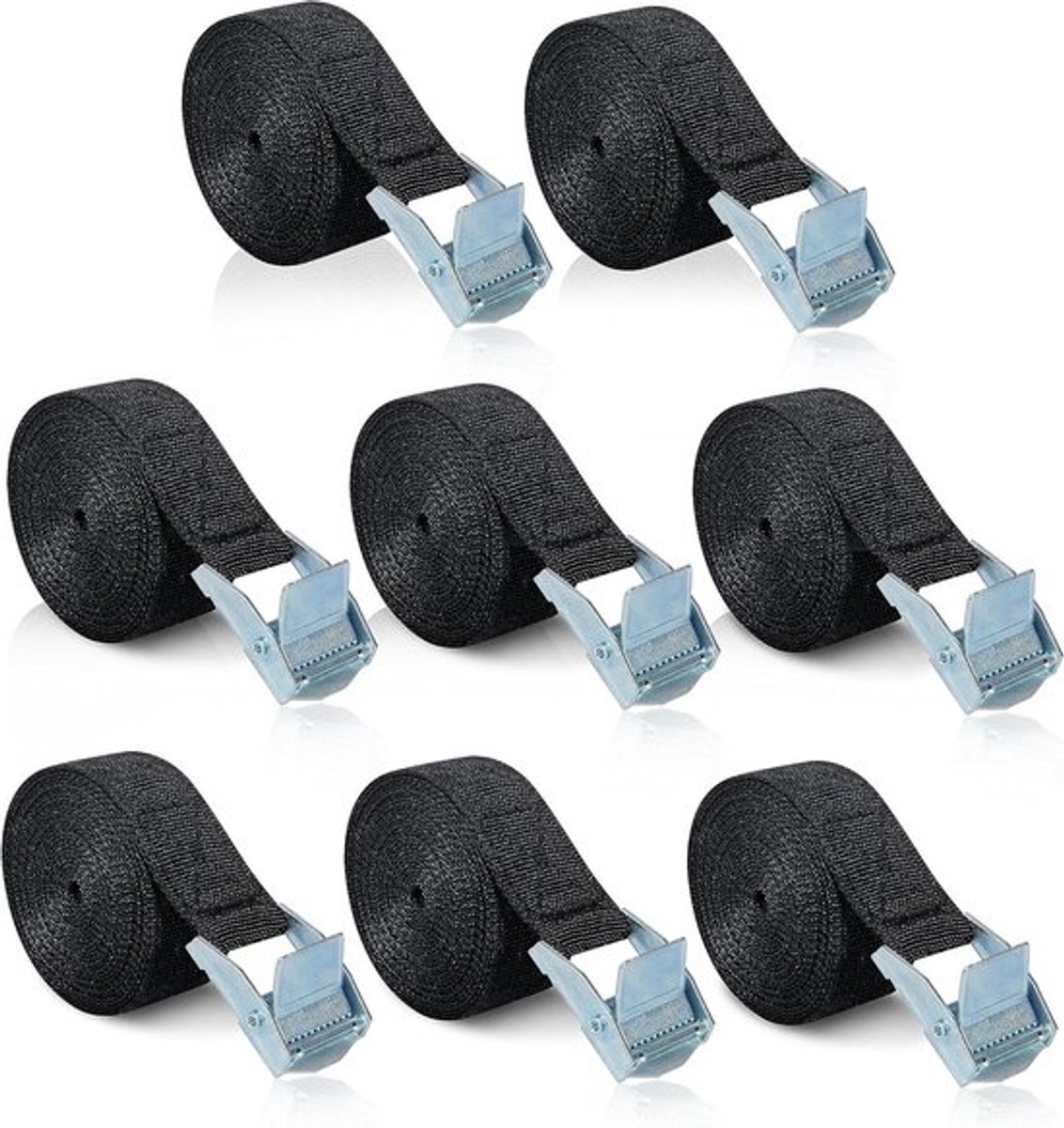 Spanbanden van 2 meter, 8 stuks - Korte sijsbanden voor fiets - Zwart - Verstelbare klemriem voor auto, steekwagen, motorfiets, bagage - Camping.