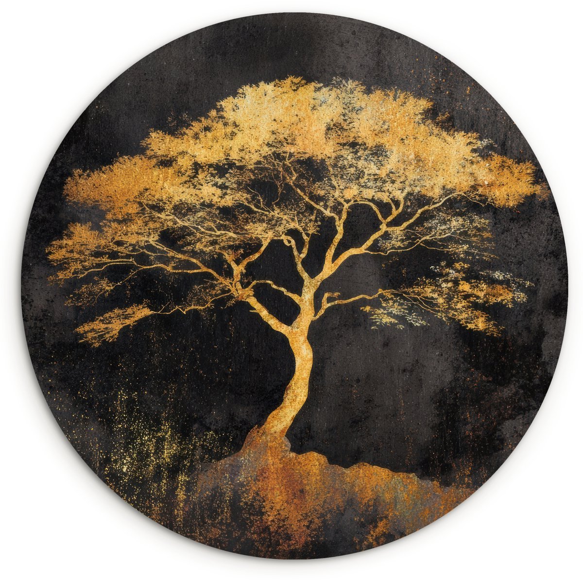 WallCircle Wandcirkel 120x120 cm - Muurcirkel Boom - Schilderij - Goud - Abstract - Muurdecoratie woonkamer - Wanddecoratie slaapkamer - Kamer decoratie accessoires - Ronde schilderijen