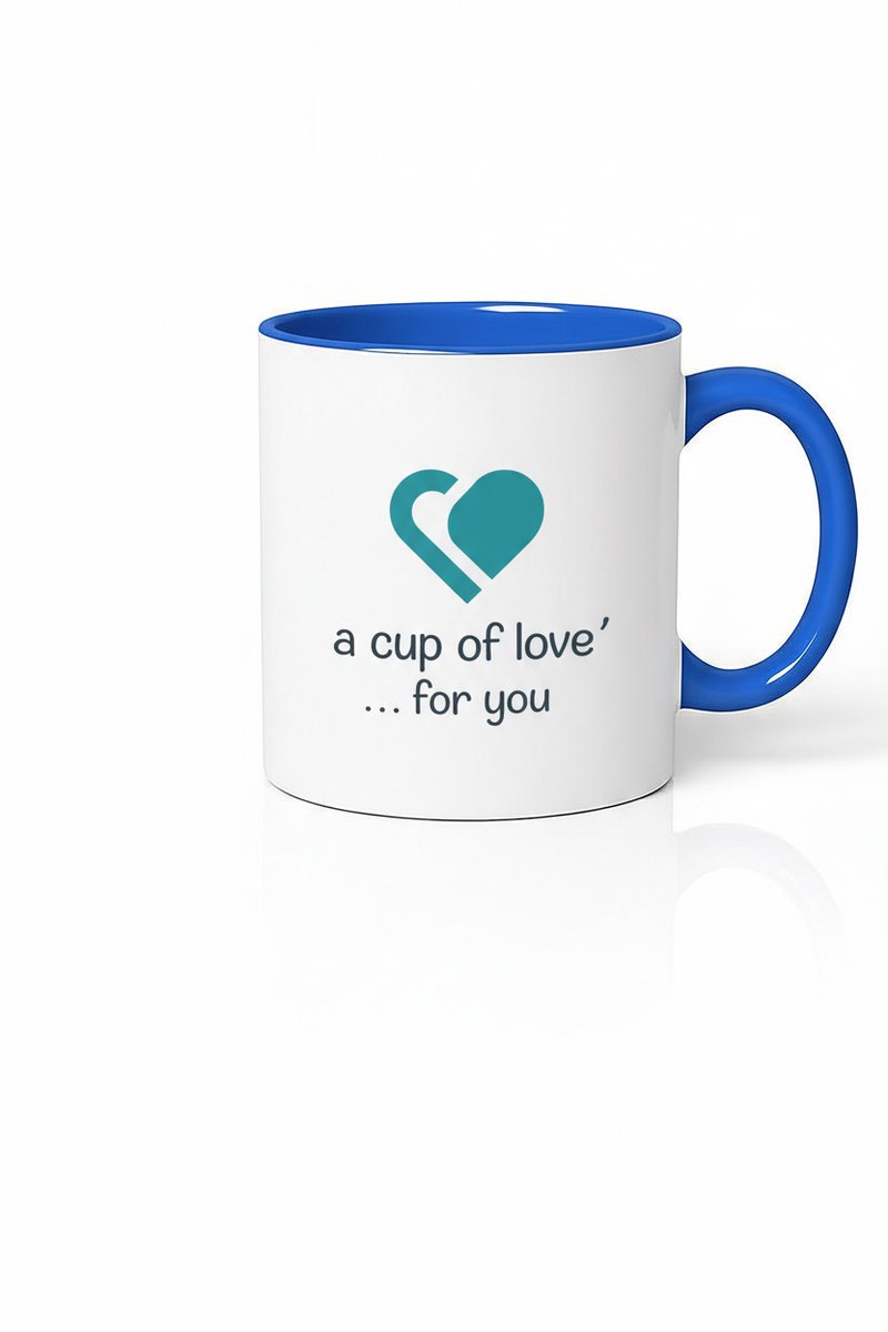 Mok met Hart Design 'A Cup of Love' - Blauw Wit Keramiek Cadeau