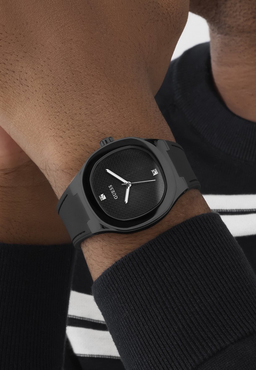 Guess Headline Quartz Analoog Horloge Zwart Kast: 100% Gerecycleerd Kunststof | Armband: 100% Siliconen 42 mm GW1005G2, GW1005G3