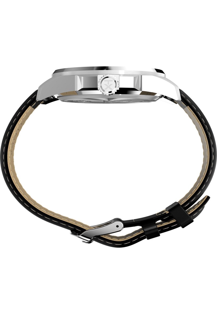 Timex Essex Quartz Analoog Horloge Zwart Kast: 100% Roestvrij Staal | Armband 100% Leer 45 mm TW2Y20600AJ