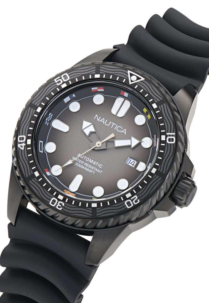 Nautica Nct Sea Dive Quartz Analoog Horloge Zwart Material 100% Roestvrij Staal 100% Siliconaarmband 47 mm NAPSDF505, NAPSDF506