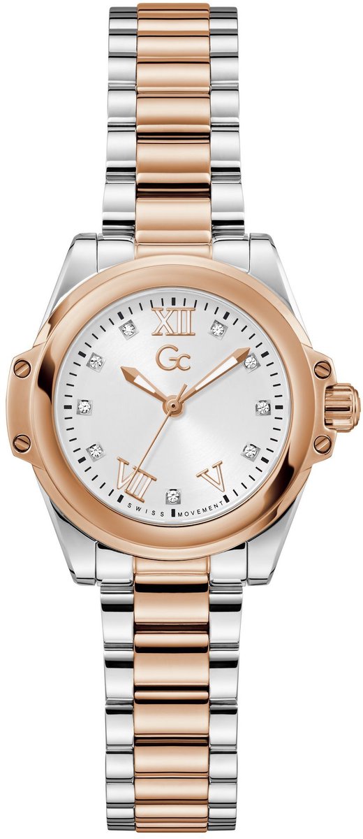 Gc Gc Bolt Lady Mini Quartz Analoog Horloge Roségoud En Zilver Case: 100% Stainless Steel | Armband: 100% Stainless Steel 30 mm Z58001L1, Z58002L9