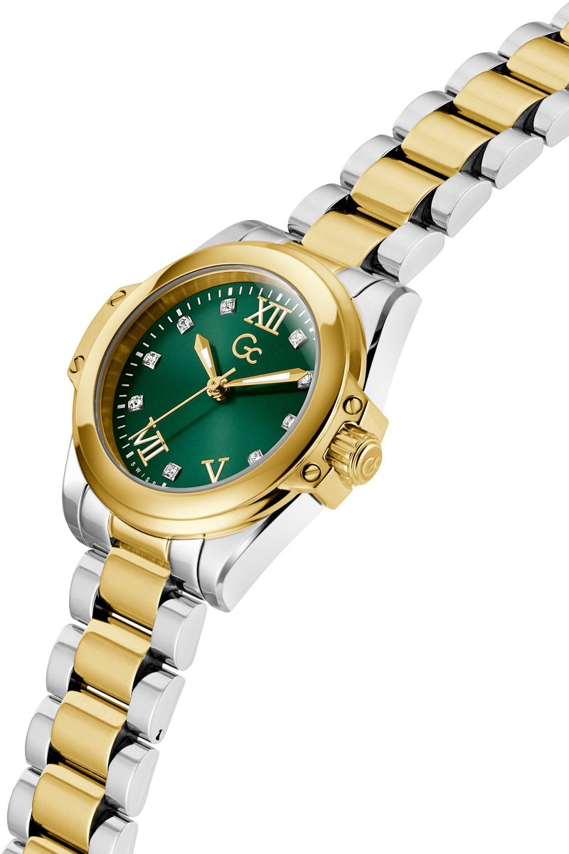 Gc Gc Bolt Lady Mini Quartz Analoog Horloge Zilver En Geel Goud Case: 100% Stainless Steel | Armband: 100% Stainless Steel 30 mm Z58001L1, Z58002L9