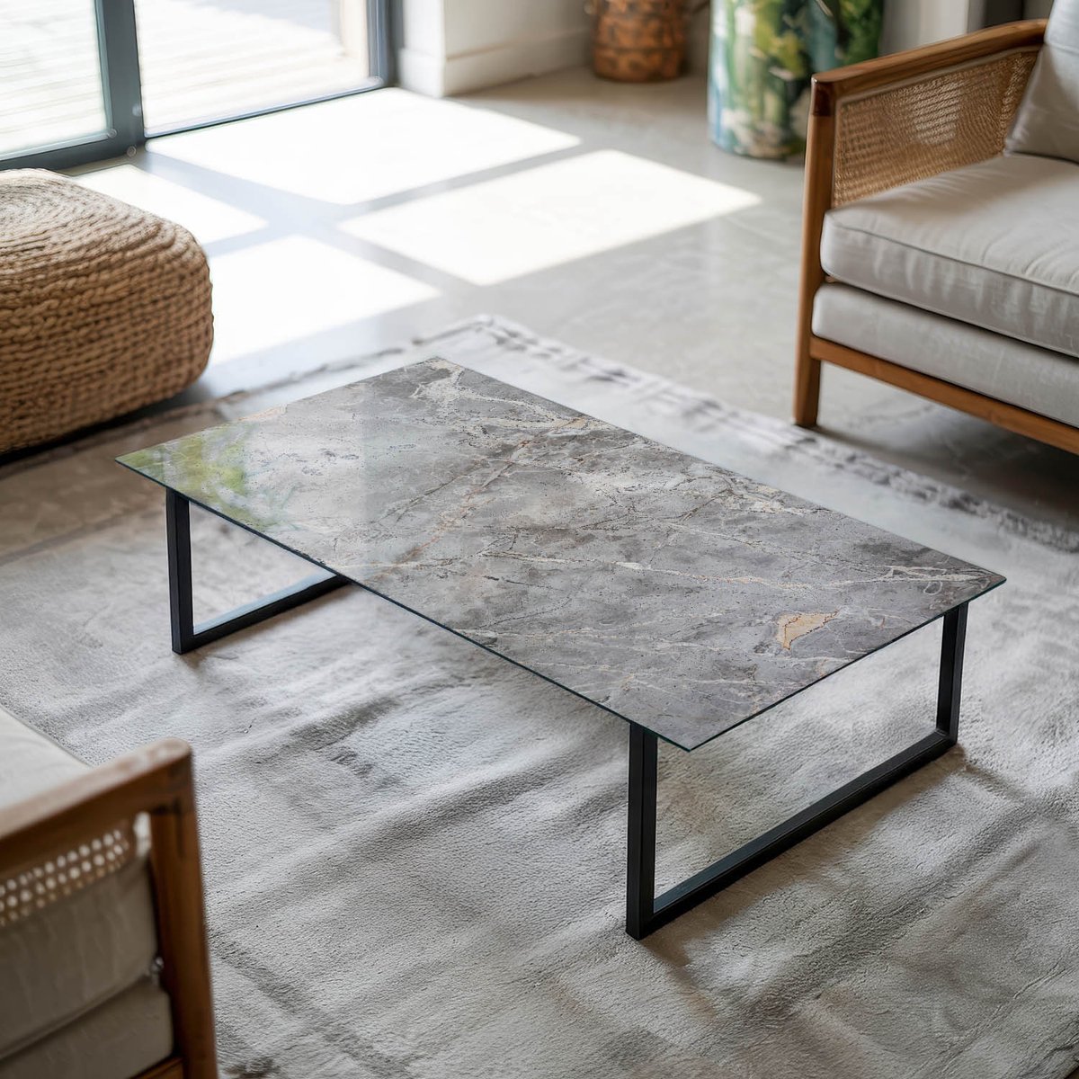 Coloray Tafelblad - Tuintafelblad - 140x70 cm - Grijs - Rechthoek Glazen Tafelblad - Tafel