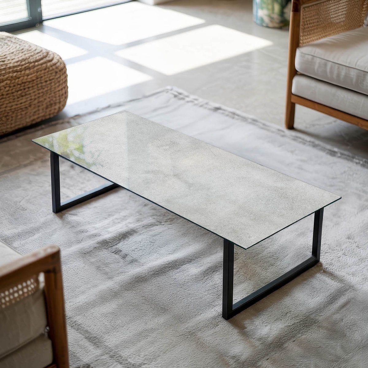 Coloray Tafelblad - Tafelblad Glas - 125x50 cm - Grijs - Rechthoek Glazen Tafelblad - Tafelblad Van Glas - Tafelblad Vierkant - Salontafel Blad - Gehard Glas Tafelblad woonkamerdecoratie Grijs - Beton met scheuren