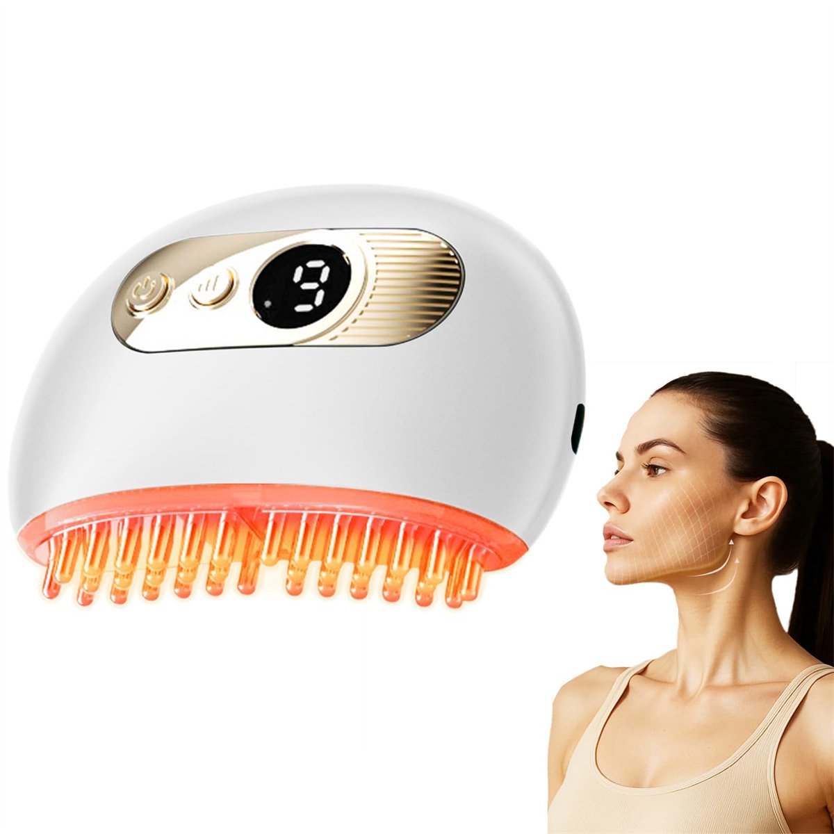 Ynkkvre -Gezichtsroller - LED-Therapie - Dubbele Kinvermindering Met Draadloos Ontwerp En Zachte Warmtetherapie - 1 Stuks - Voor Reizen Wit