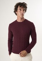 Felix Hardy Kabelgebreide Trui Met Ronde Hals - 100% Katoen Heren Bordeaux - 2Xl