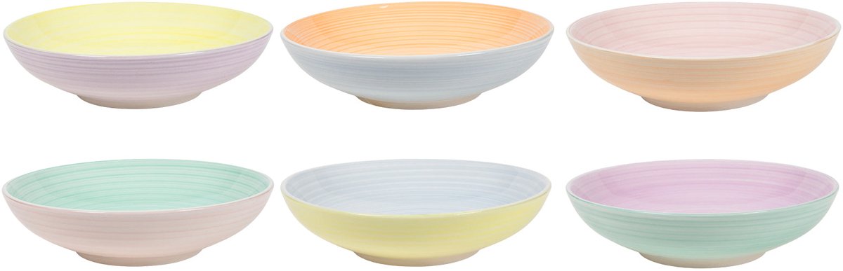 Cookinglife Diepe borden / Pastaborden Pastel Harmony – 6-delig Ø 23 cm – Aardewerk Vaatwasser-, Magnetron- & Ovenbestendig – Frisse Pastelkleuren