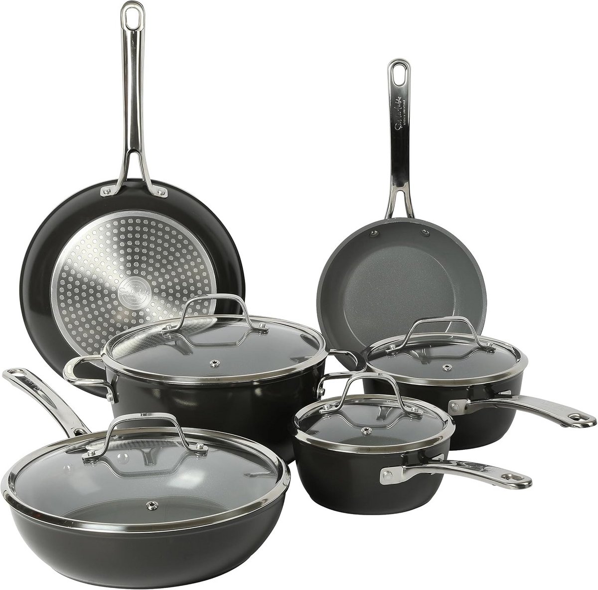 10-delige PFA-vrije zwarte kookset met titanium keramische anti-aanbaklaag, geschikt voor inductie, ovenbestendig tot 230°C