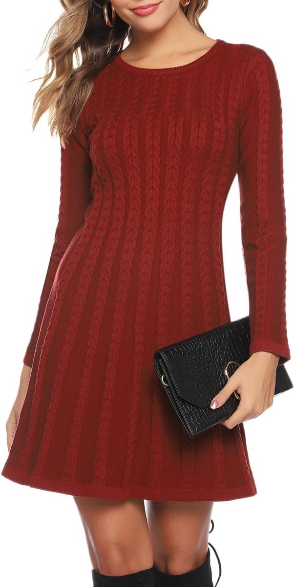 Dames Middellange Gebreide Jurk met Col - Winter Jurk in Trui Stijl