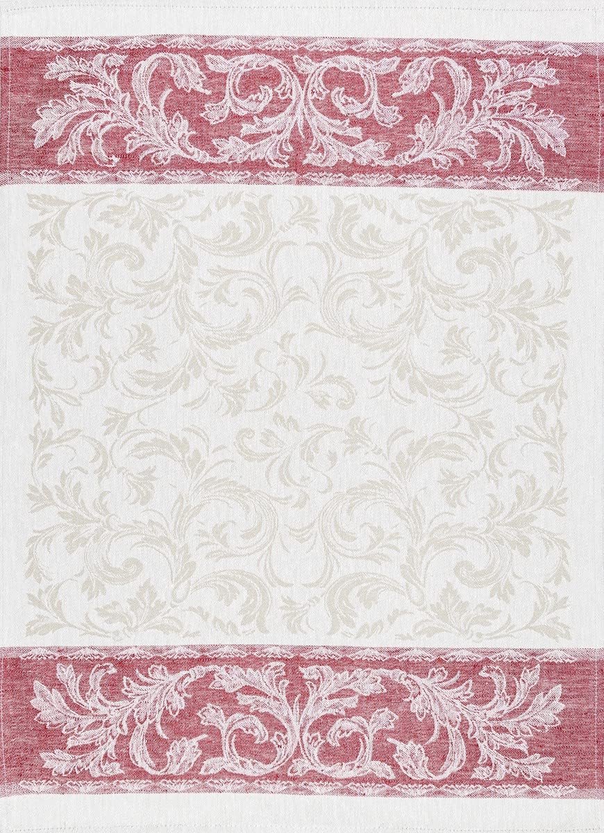 Theedoek Jacquard Half Linnen Paisley Rood 50x70 cm