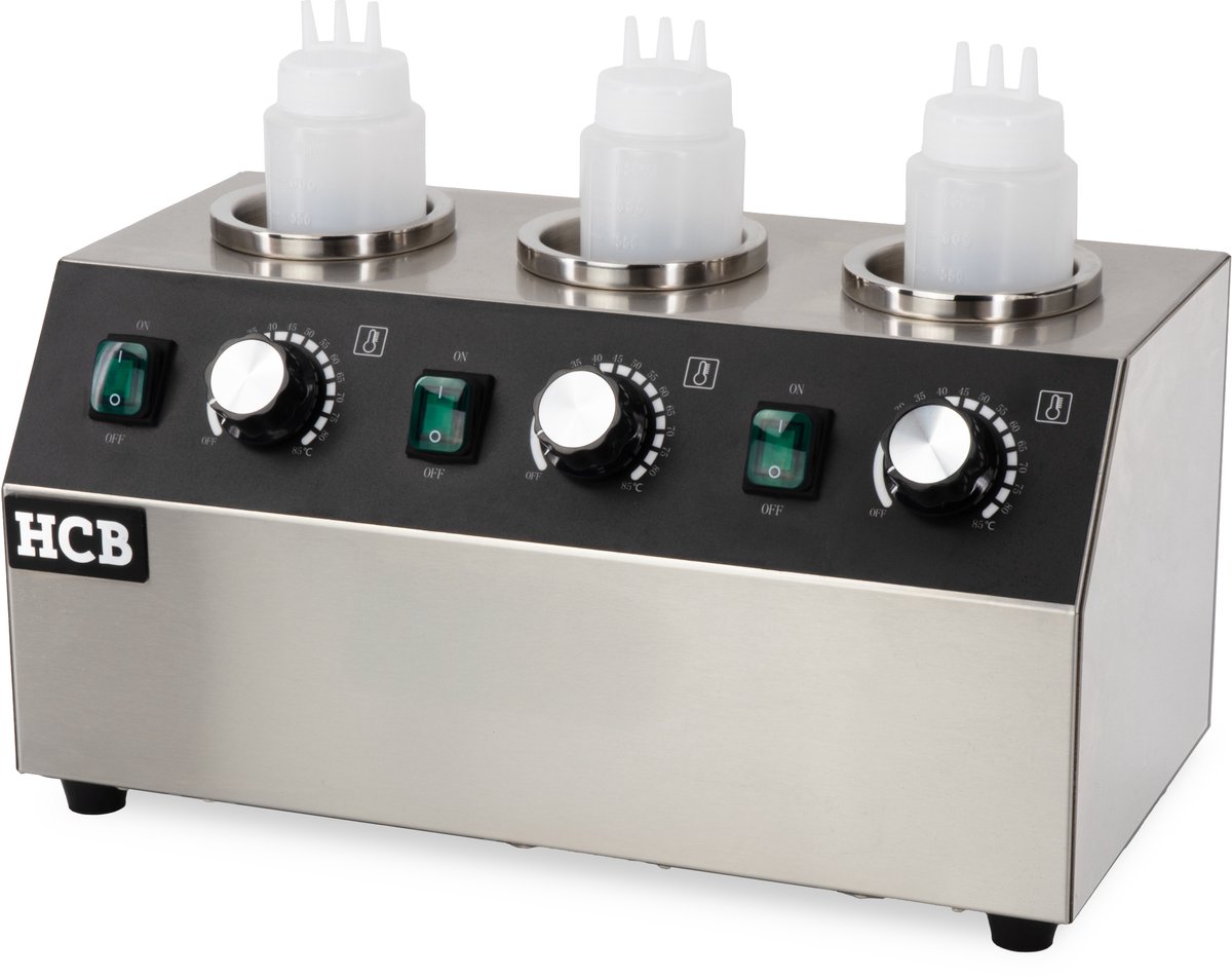 HCB® - Professionele Horeca Sauswarmer - 3 x 950 ml - 230V - RVS / INOX - 43.5x22x22 cm (DxBxH) - 8 kg - 7433