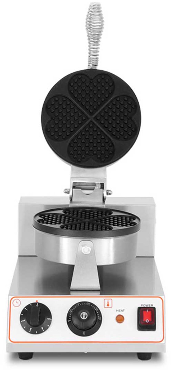 HCB® - Professioneel horeca Wafelijzer met timer - hartjes - 230V - Wafelmaker van RVS / INOX - hartvorm - 38x25x24 cm (DxBxH) - 8 kg - 9382