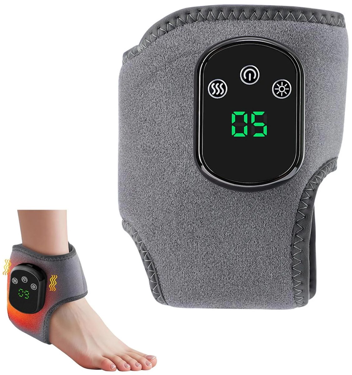 Elektrische voetmassager met enkelband voor beenmassage, 5 warmtestanden en 3 vibratiestanden, warmtetherapiefunctie, USB-C-interface, bevordert de bloedsomloop.