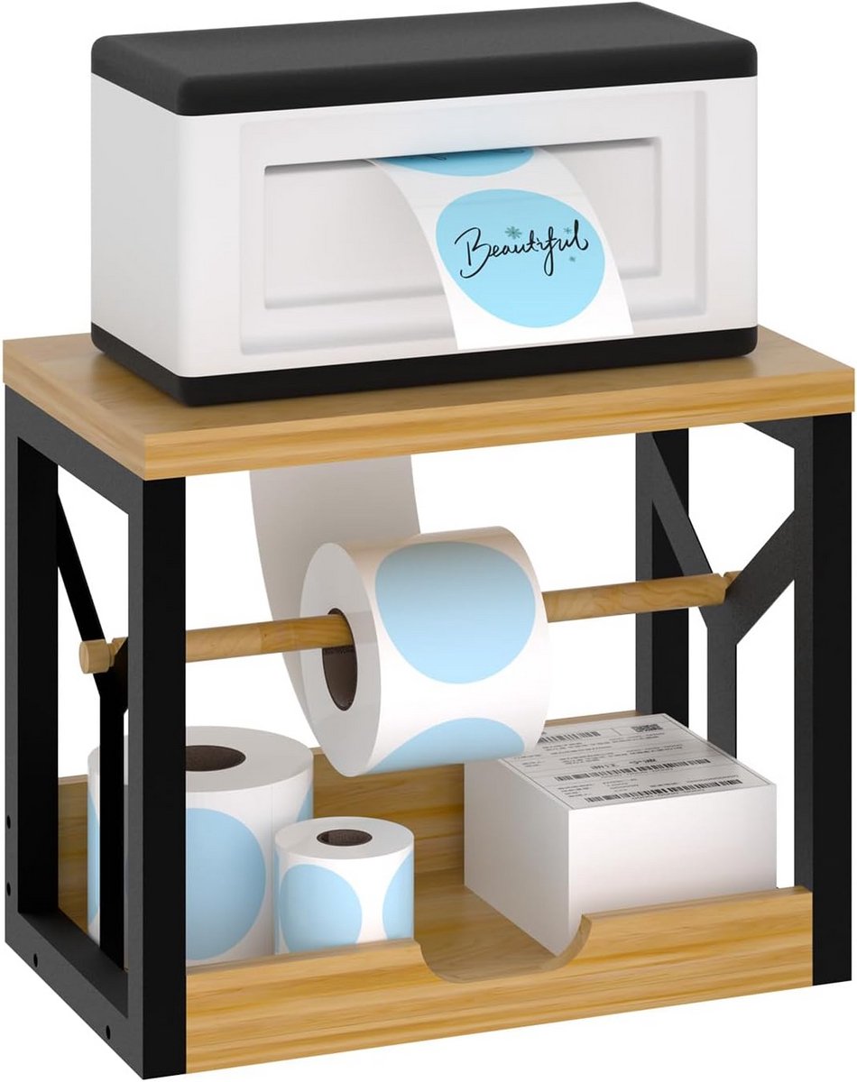Houten Etikettenhouder voor Labelrollen en Fan-Fold Labels - Desktop Dispenser