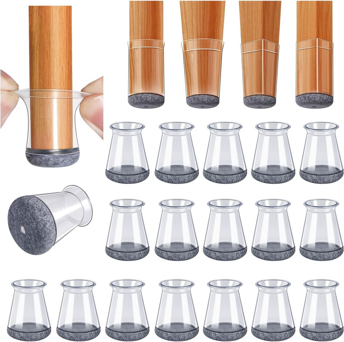 Set van 32 Ronde Siliconen Stoel Dopjes XL voor Houten Vloeren - Transparant