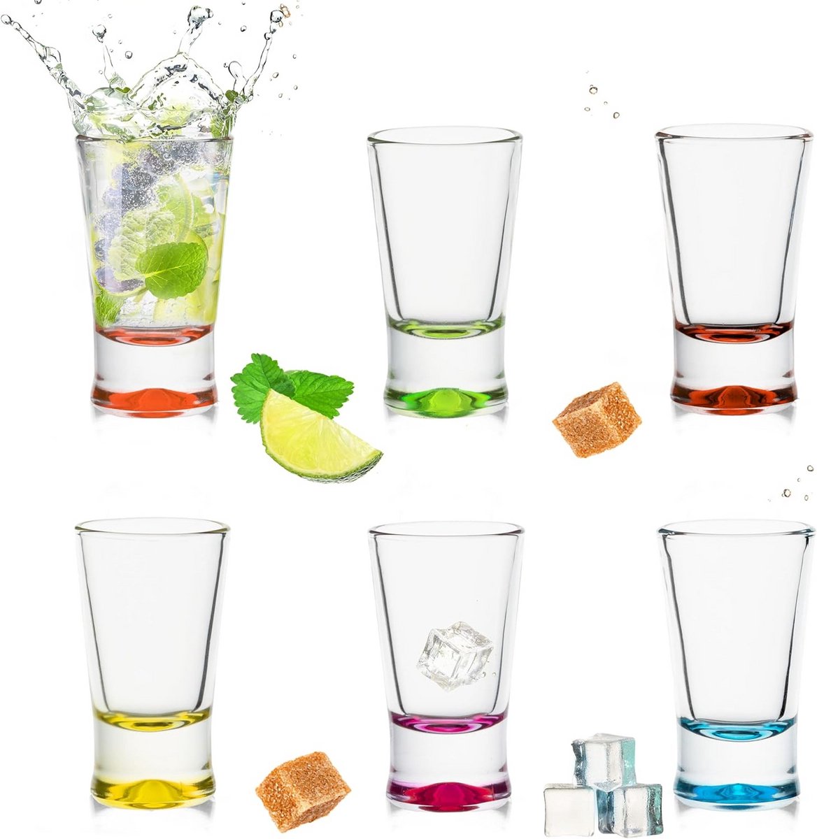 Set van 6 Gekleurde Shotglazen 2.5 cl voor Tequila en Vodka