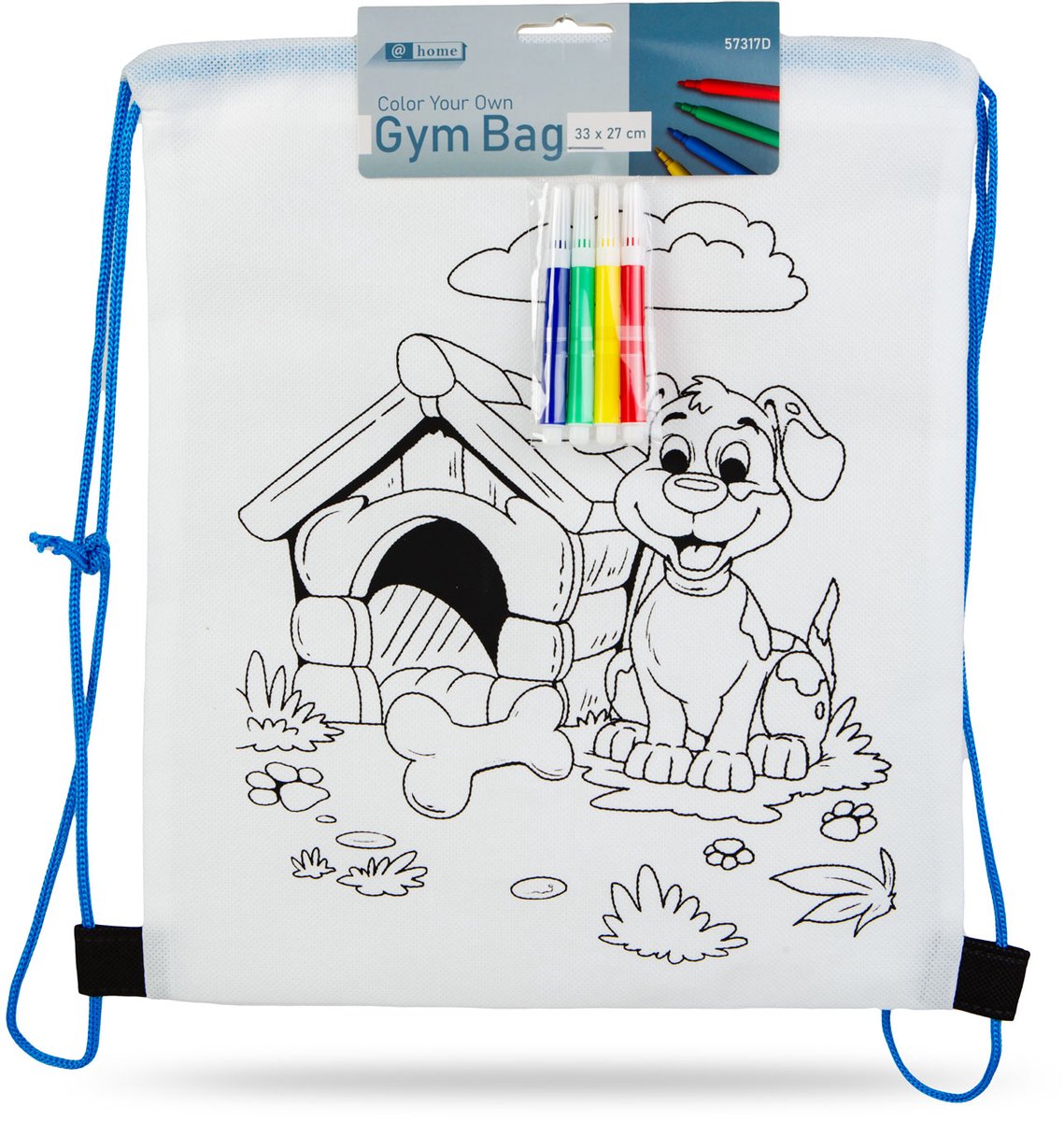 Kleurbare Gymtas – Knutsel Rugzak Met Trekkoord – Met 4 Stiften – Creatieve Activiteit Voor Kinderen – Personaliseerbaar Ontwerp – 33 X 27 Cm – PET Non Woven – 4 Designs Willekeurig – 1 Stuks [57317D]