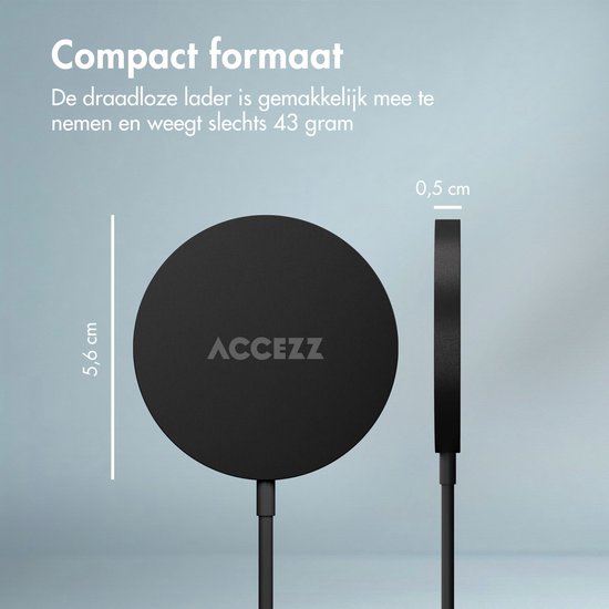Chargeur MagSafe sans fil Accezz - Chargeur rapide 15 Watt - Comprend un câble USB C vers Magsafe - Chargeur Fast sans fil adapté pour iPhone 12/13/14/15/16 - Chargement sans fil - Zwart / Zwart