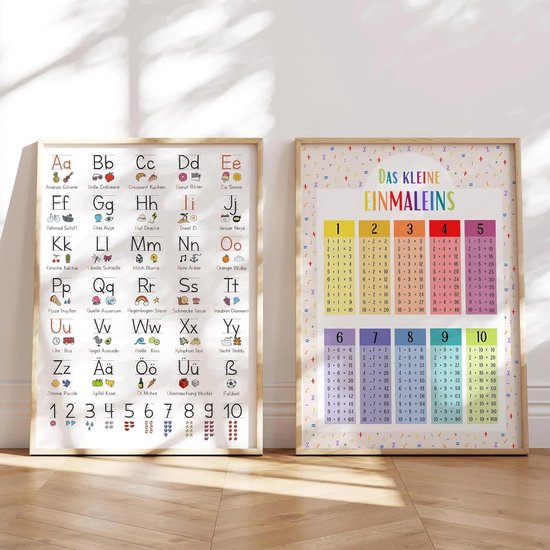 ABC en 1x1 leerposters set van 2 - DIN A2 - 250 g/m² premium papier ...