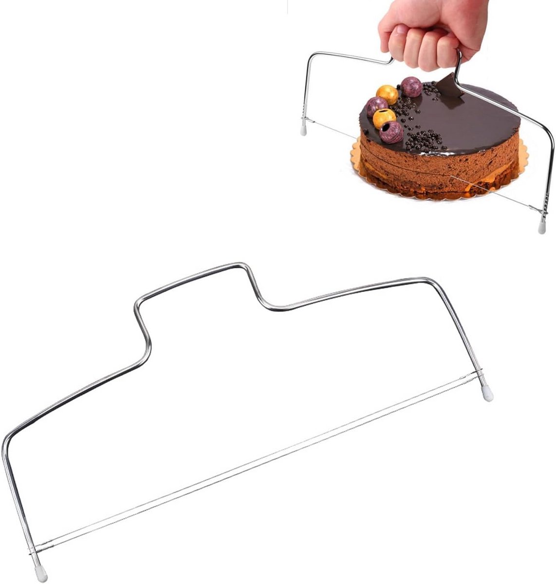 Verstelbare Taartsnijder en Broodsnijder van Roestvrij Staal - Dubbeldraad voor Gelijkmatig Snijden van Taarten en Brood, 32 cm