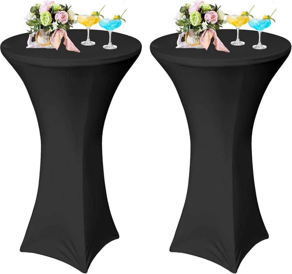 2 Stuks Cocktail Tafelhoezen Zwart Elastisch - Perfect voor Sta- en Bistrotafels