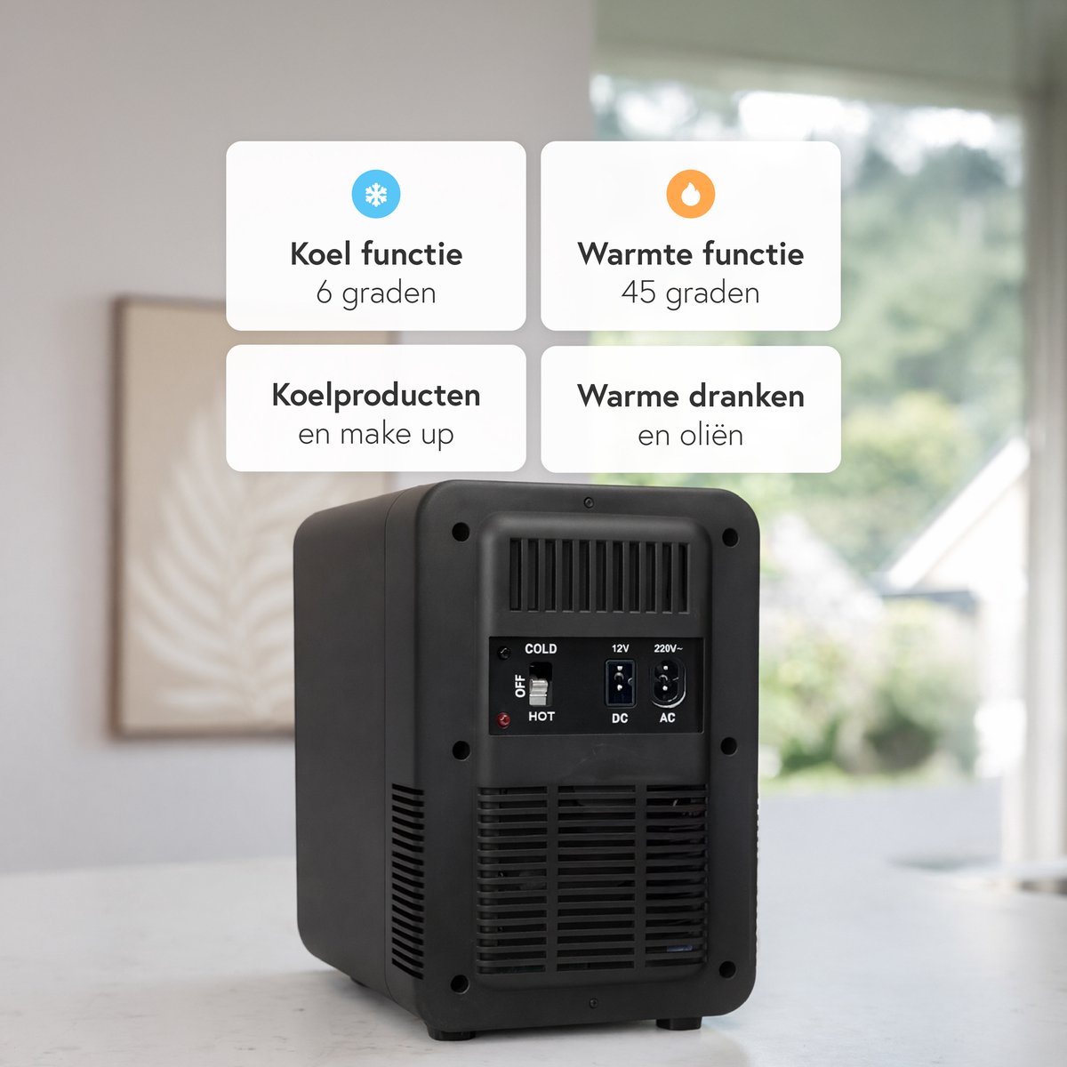 Mini koelkast 5L - Skincare & make-up fridge - Eten & drinken - Organizer - 12V & 230V - Koel & warm - Auto koelkast - Compact - Zwart — afbeelding 7