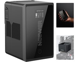 NEEWER V Mount-accu PS150E, 10350 mAh 150 Wh 14,54 V V Lock-accu met 100 W PD-snelladen, met D Tap/USB C/USB A/BP/dubbele DC-aansluitingen/OLED-scherm voor camera, camcorder, monitor, videolamp