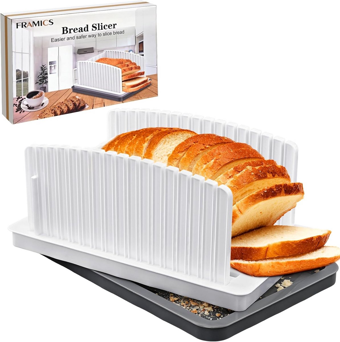 Broodsnijmachine voor Zelfgebakken Brood met Kruimelbak en Verstelbare Breedte