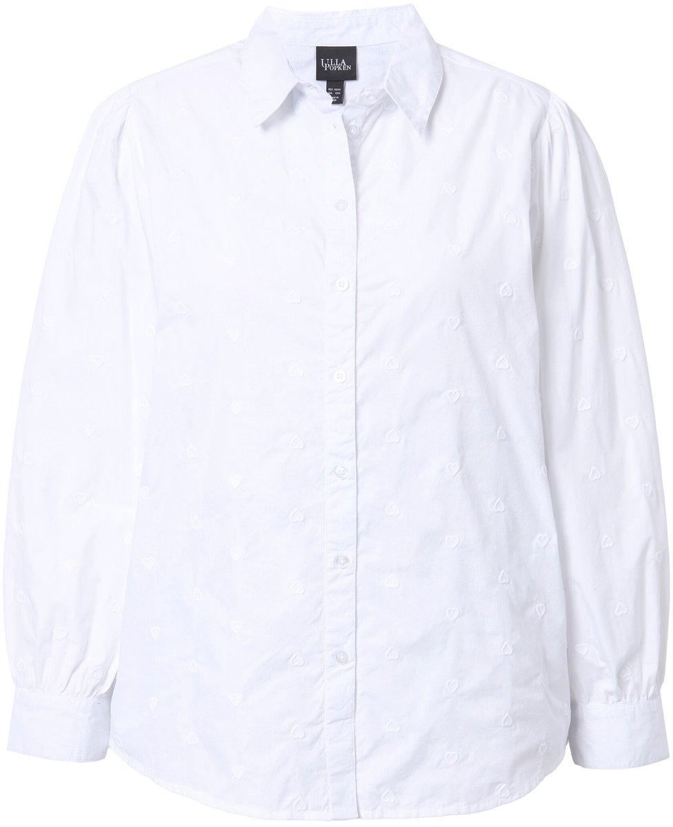 Ulla Popken - Dames - Blouse hartjesborduursel A-lijn overhemdkraag lange mouwen - Off-white - Maat 58+